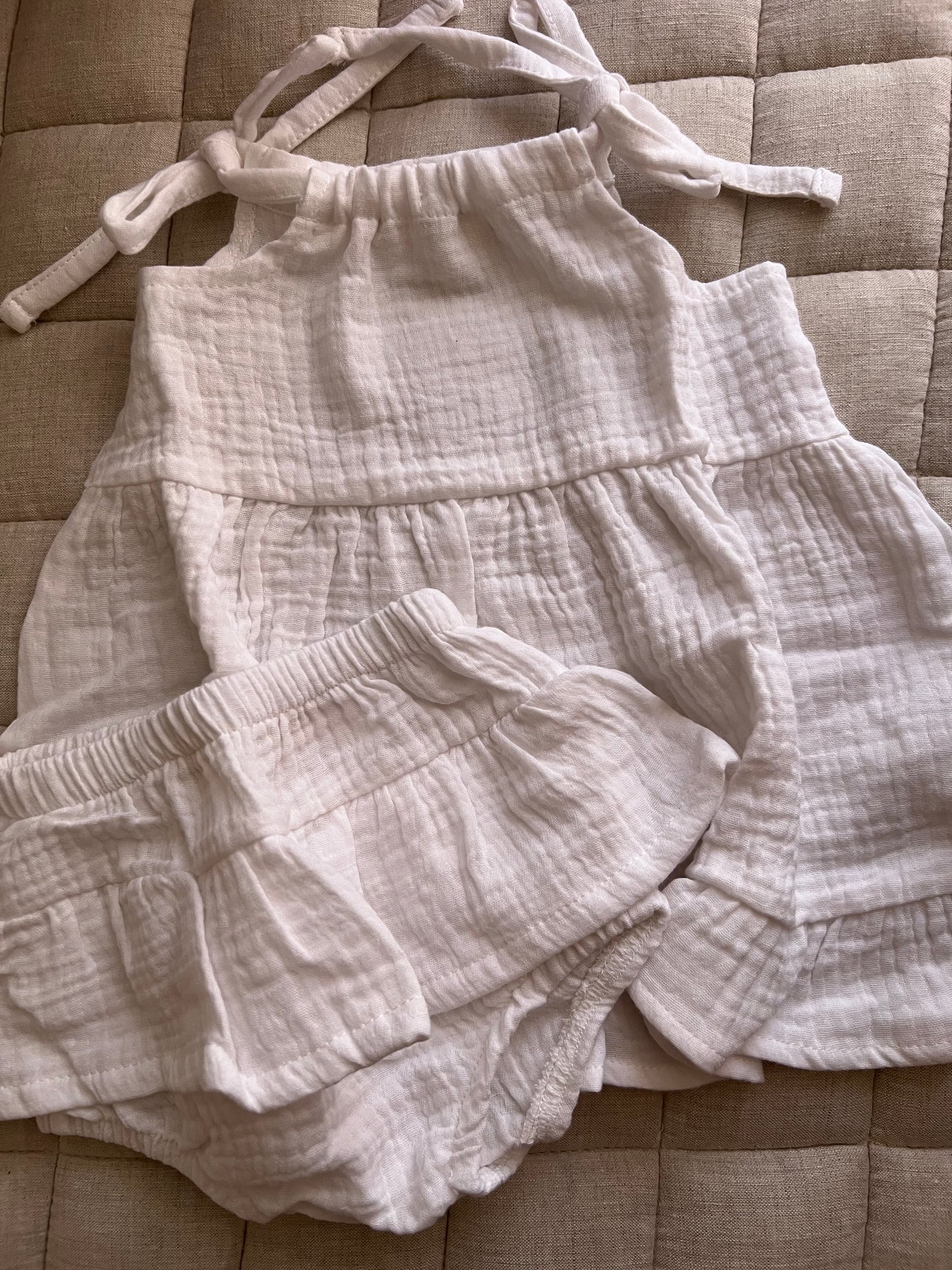Slightly Imperfect Organic Cotton Muslin Dress & Bloomer Set - Pure White