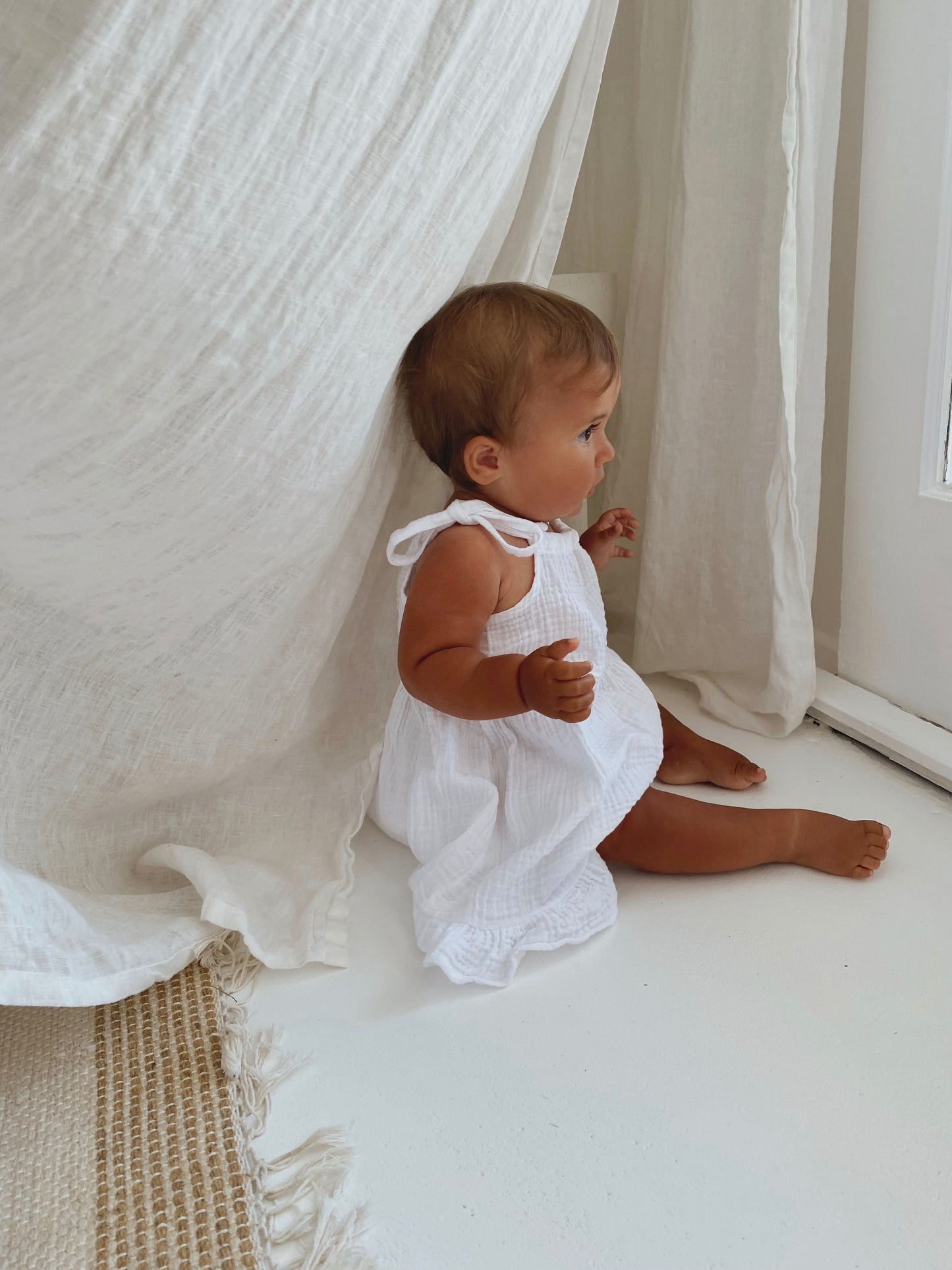 Slightly Imperfect Organic Cotton Muslin Dress & Bloomer Set - Pure White
