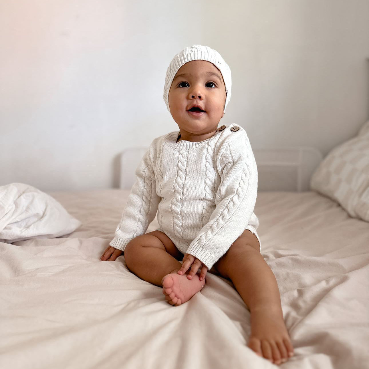 Organic Cotton Classic Knit Romper - Milk