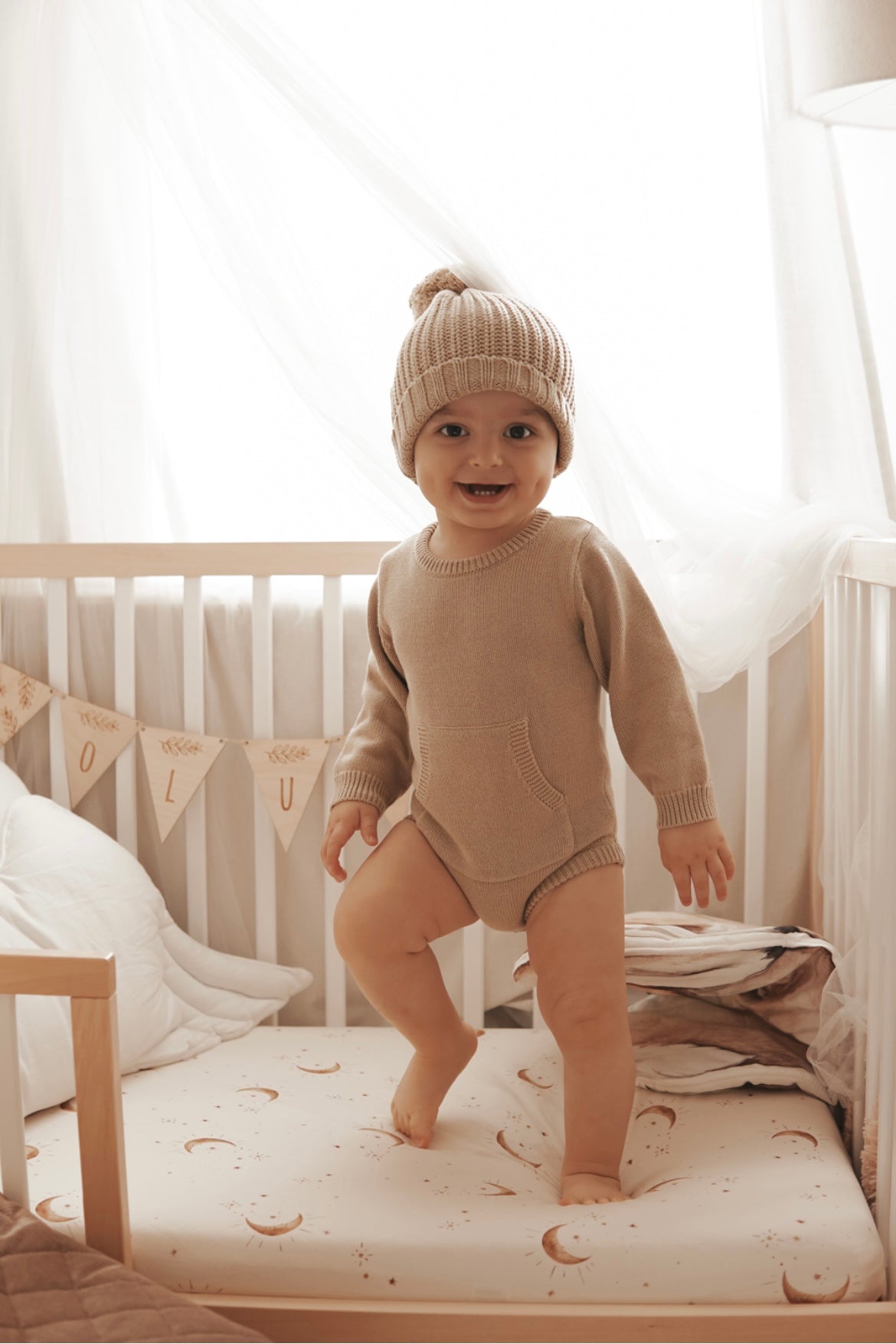 Organic Cotton Joey Pocket Knit Romper - Golden Light