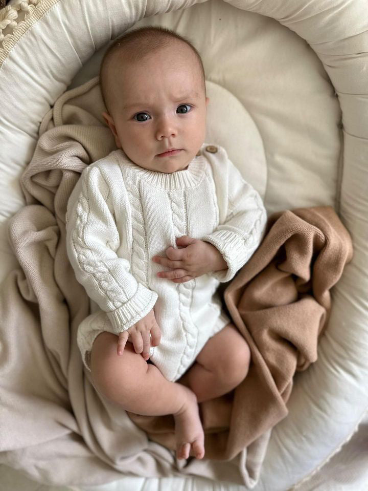Organic Cotton Classic Knit Romper - Milk
