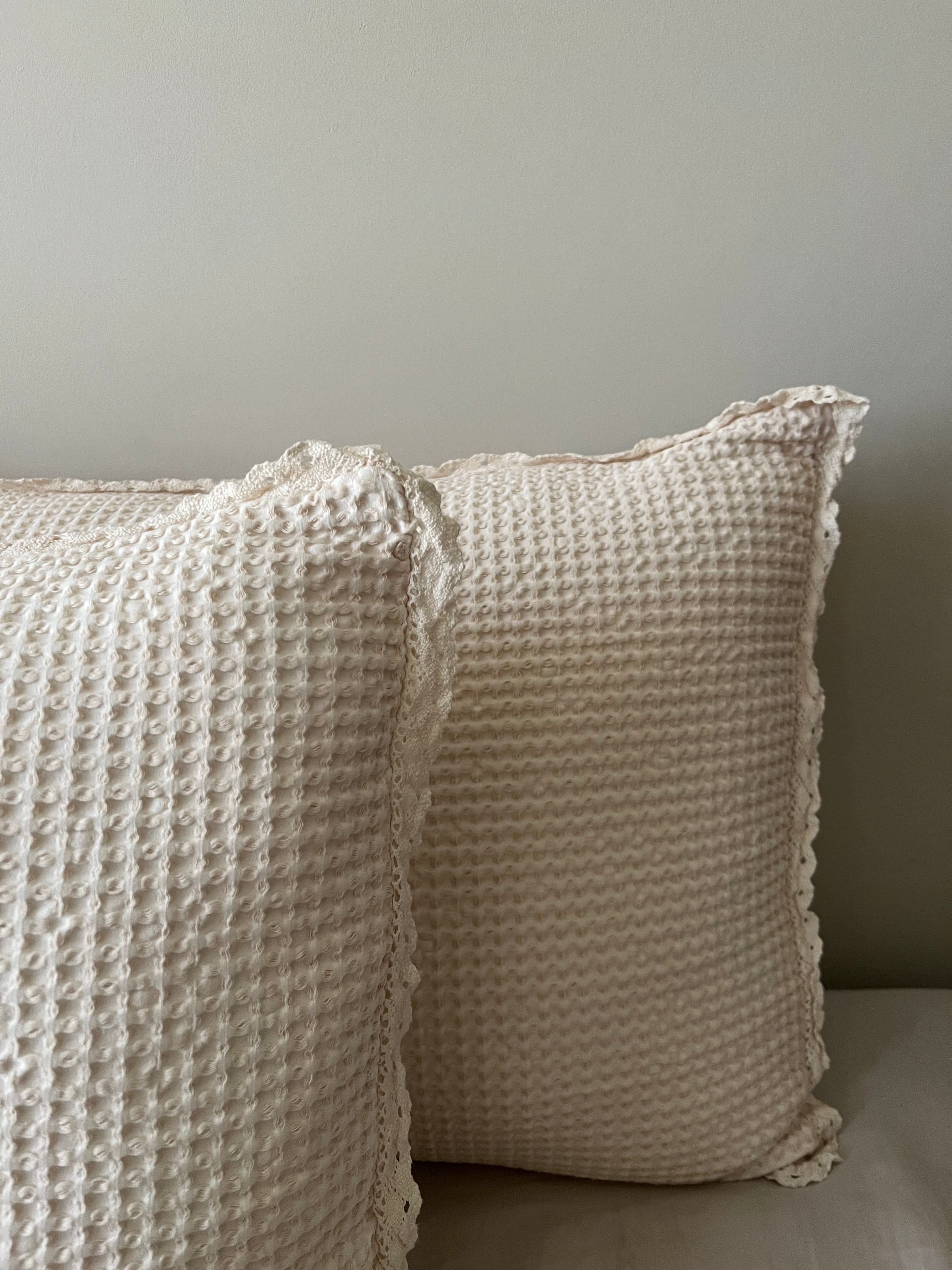 Waffle Throw Pillow Cover in Beige | MagicLinen